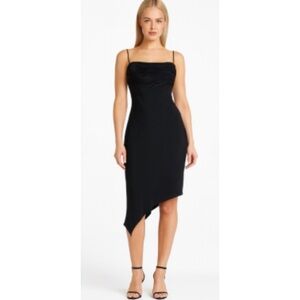 David Meister Y2K Milkmade Chiffon Black Asymmetrical Hem Cocktail Goth Dress 4